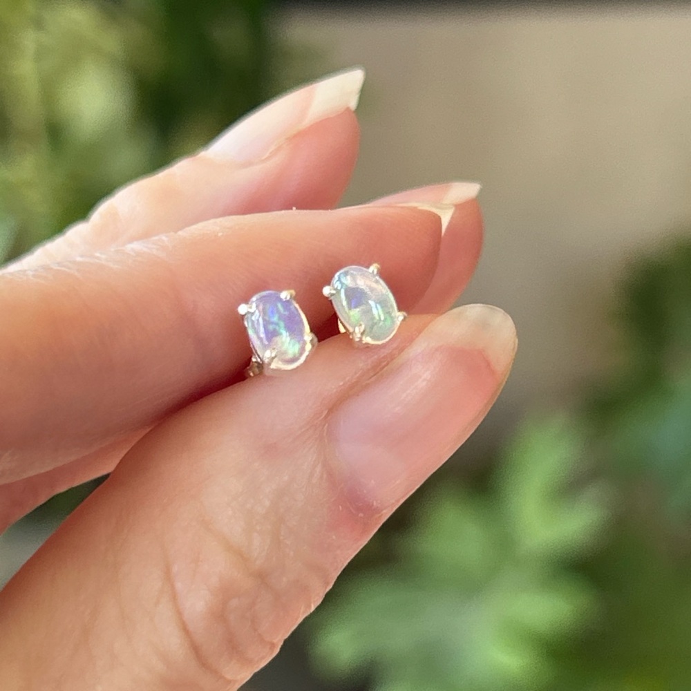 Natural Ethiopian Opal and Sterling Silver Stud Earrings
